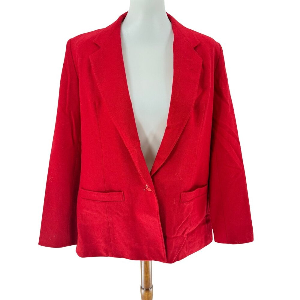 Vintage Red Wool Blend Blazer By Chimney Ridge With Button Closure & Pockets Wom